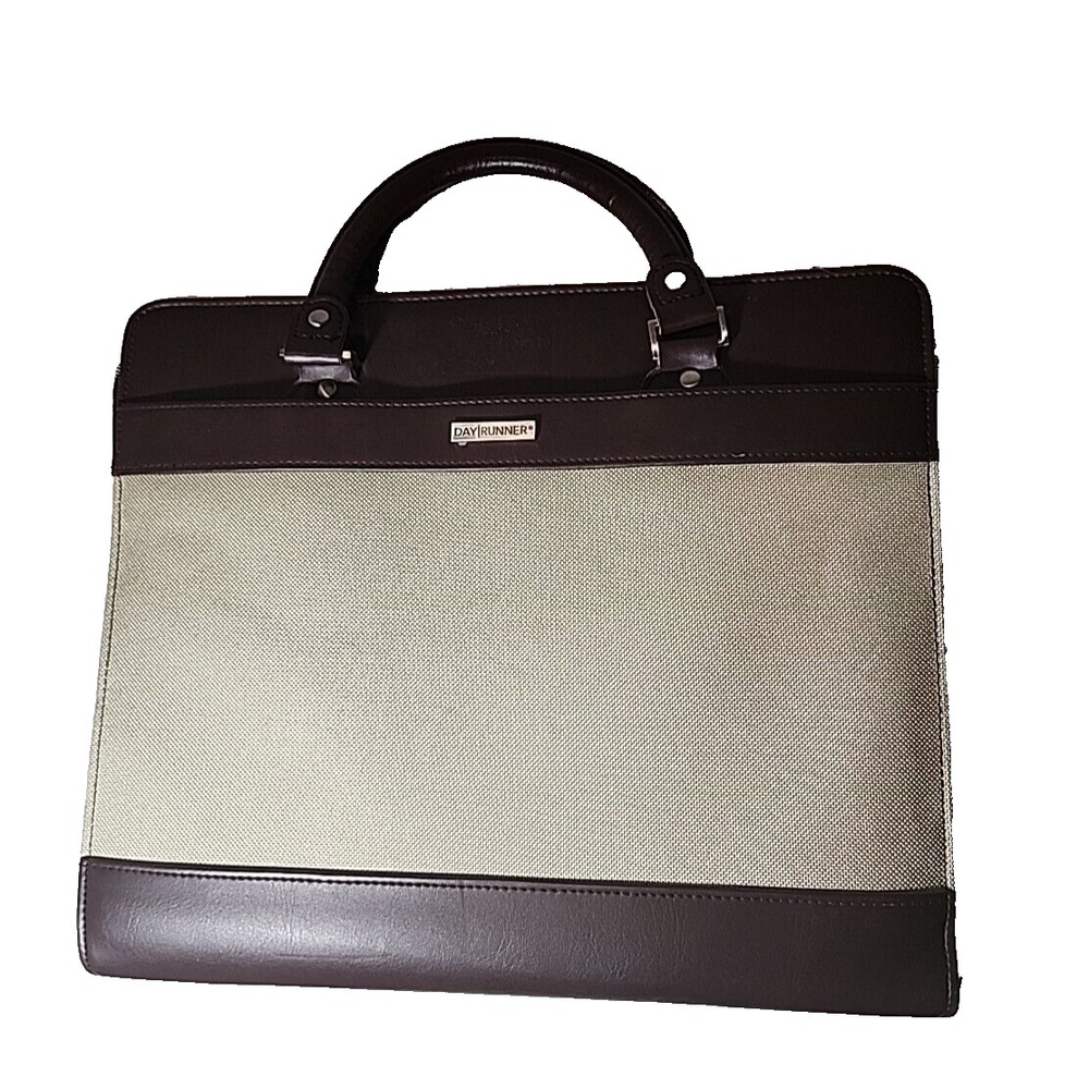 DAY RUNNER Planner Briefcase 7 ring Binder w/handles two tone‎ brown 919-9397